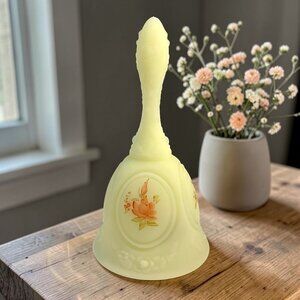 Fenton Bell Uranium Satin Glass Hand Painted Roses On Custard Medallion C Evans